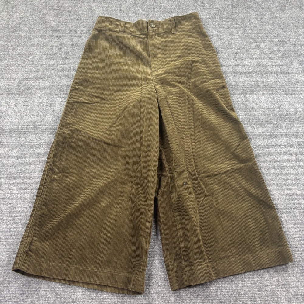 Uniqlo Corduroy Wide Leg Pants 4 Olive Green High Rise 420342 Womens